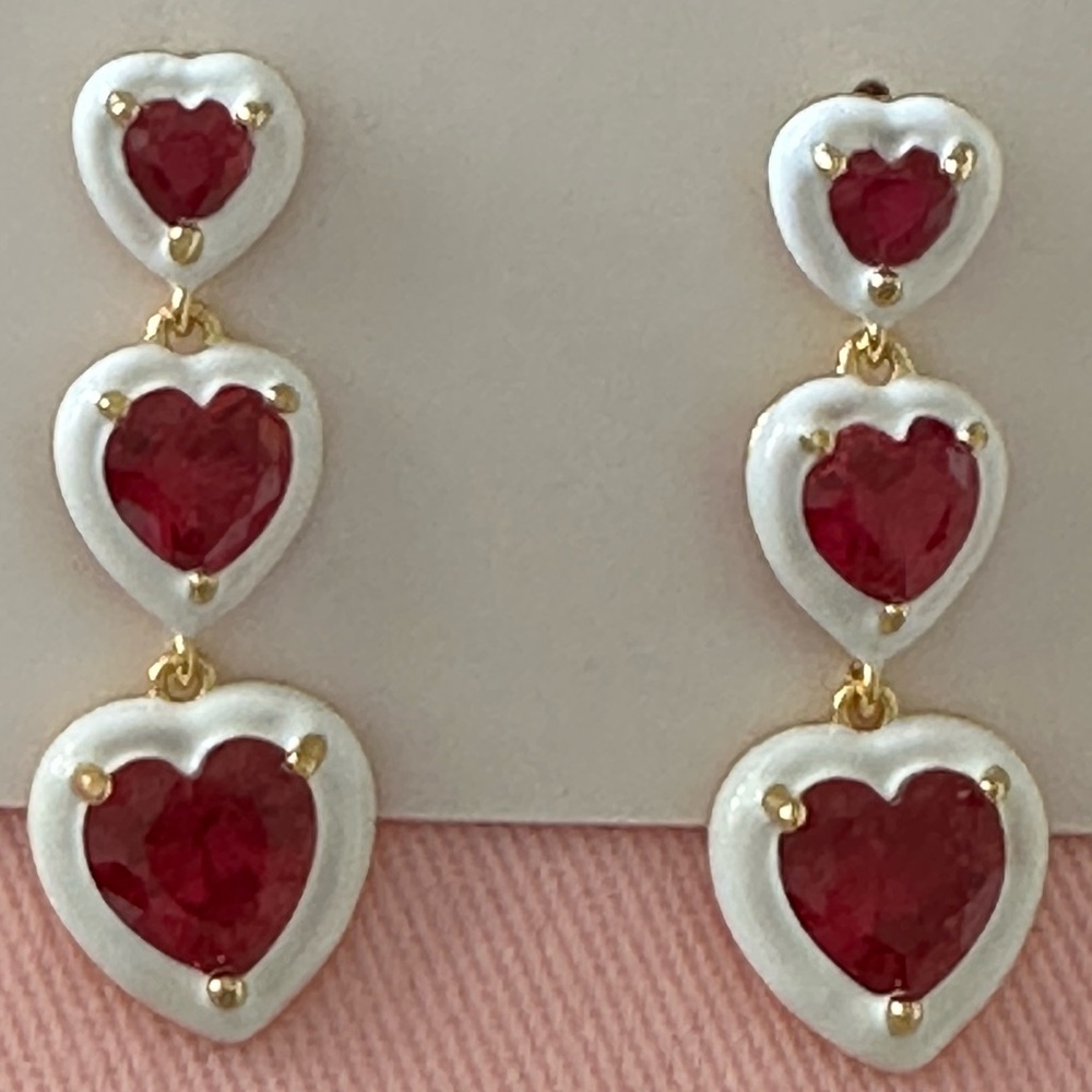 Kate spade double drop red hearts ❤️ earrings - Picture 2 of 7